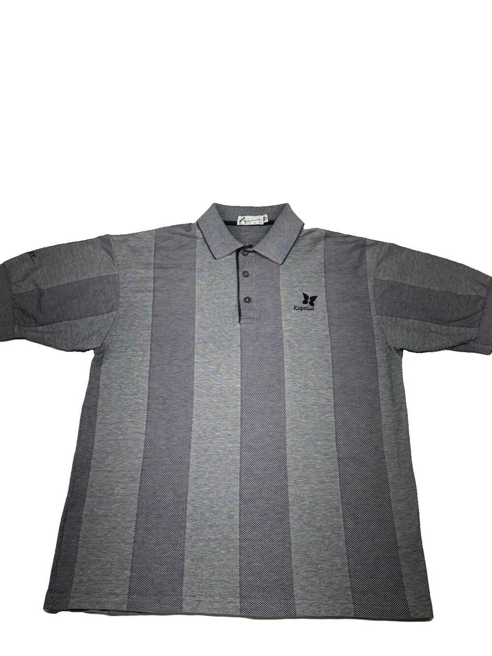 Kapalua Golf Polo Vertical Striped Shirt Gray Mens Medium 100% Cotton Vintage
